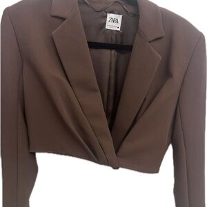 Zara Cropped Chocolate Brown Blazer Jacket
